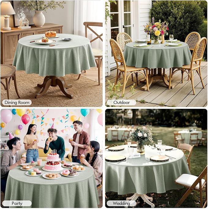 MIULEE Sage Green Linen Cottton Table Cloth Round Tablecloth Waterproof - Image 6