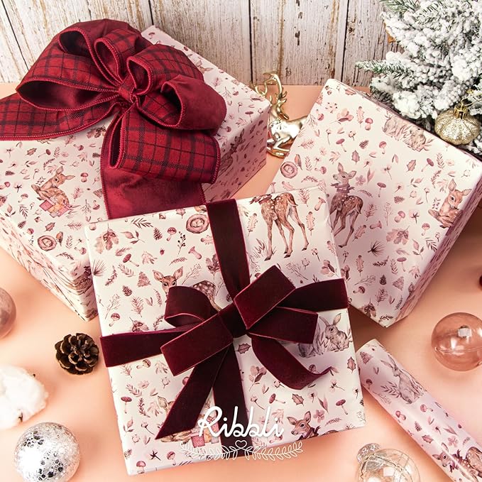 Ribbli Pink Christmas Wrapping Paper Rolls, Mini Roll-17 Inch x 33 - Image 3