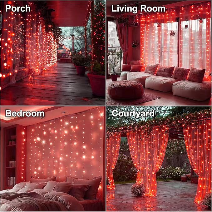HXWEIYE 300LED Fairy Curtain Lights, 9.8x9.8Ft USB Plug-in 8 Modes Christmas - Image 6