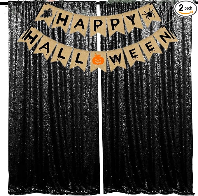JYFLZQ Black Sequin Backdrop Curtains 2ft x 8ft 2 Panels Halloween Backdrop by JYFLZQ
