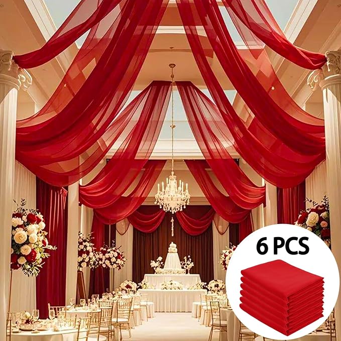 DUOBAO Ceiling Drapes 5FTx10FT Red Backdrop Curtains - Image 5