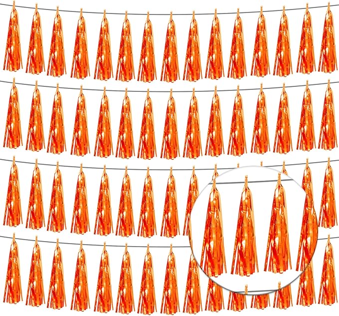 4P Orange Foil Fringe Tassel Banner Garland Metallic Tinsel Streamers Wall by Xuuf