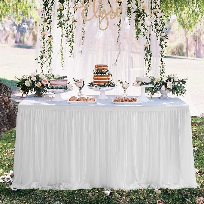 Suppromo White Tulle Table Skirts - Image 4
