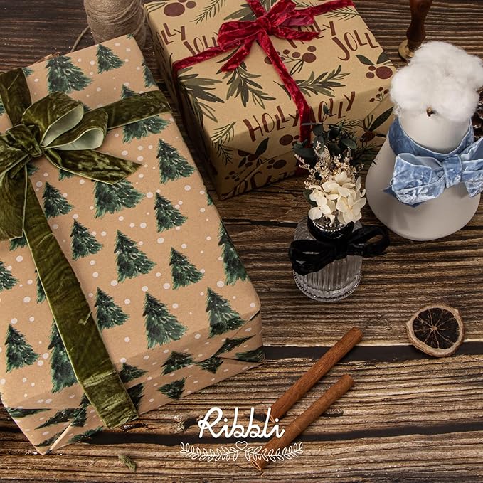 Ribbli Dark Red Velvet Ribbon 3/8 Inches Luxury Crinkled Red Christmas Ribbon - Image 4