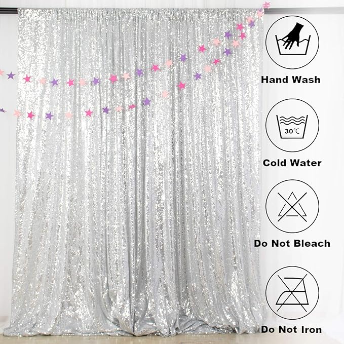 ShinyBeauty Silver Sequin Backdrop 10x10FT, Non-Through, Includes 1pc, - Image 5