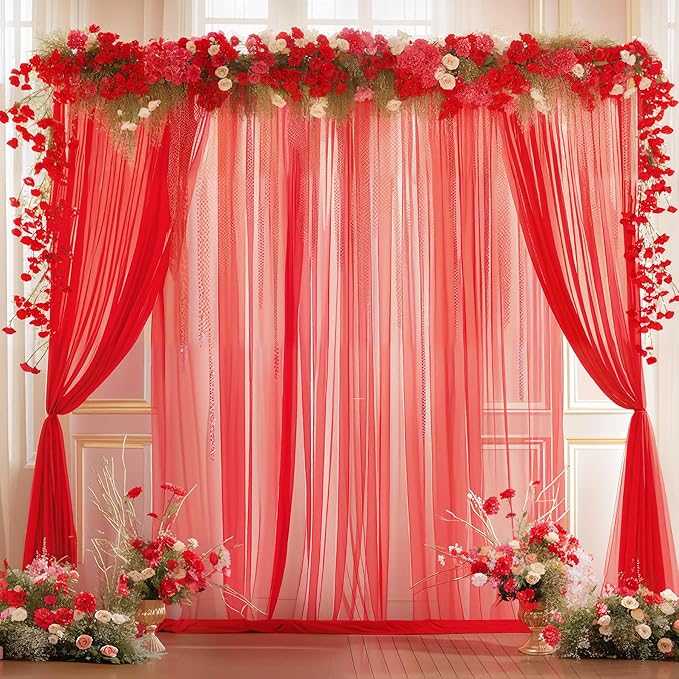 20ft X 10ft Red Tulle Backdrop Curtain - Image 3