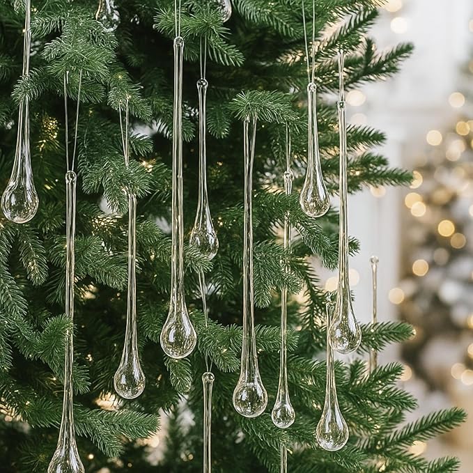 22 Pcs Clear Glass Teardrop Christmas Ornaments Crystal Raindrop Hanging by LOYIM