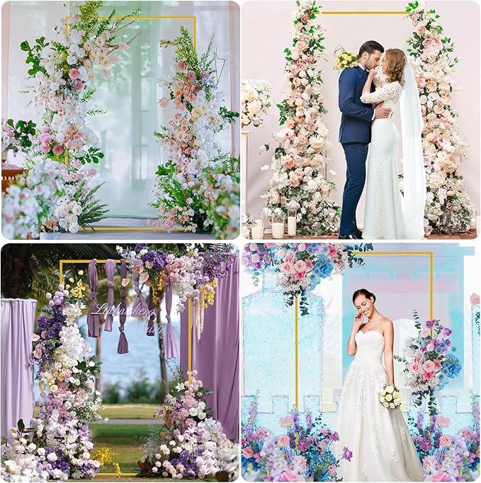 Asee'm 6.6FTx4FT Gold Wedding Arch Backdrop Stand Square Metal Rectangular Arch - Image 6