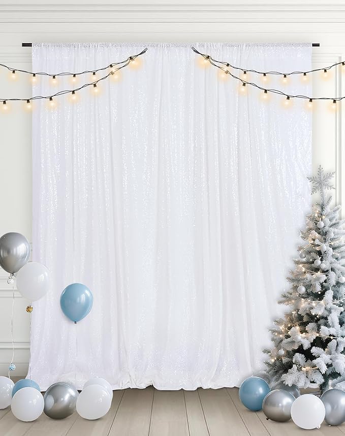 Eternal Beauty White Sequin Backdrop, 5x7 Ft Glitter Background Curtains - Image 2