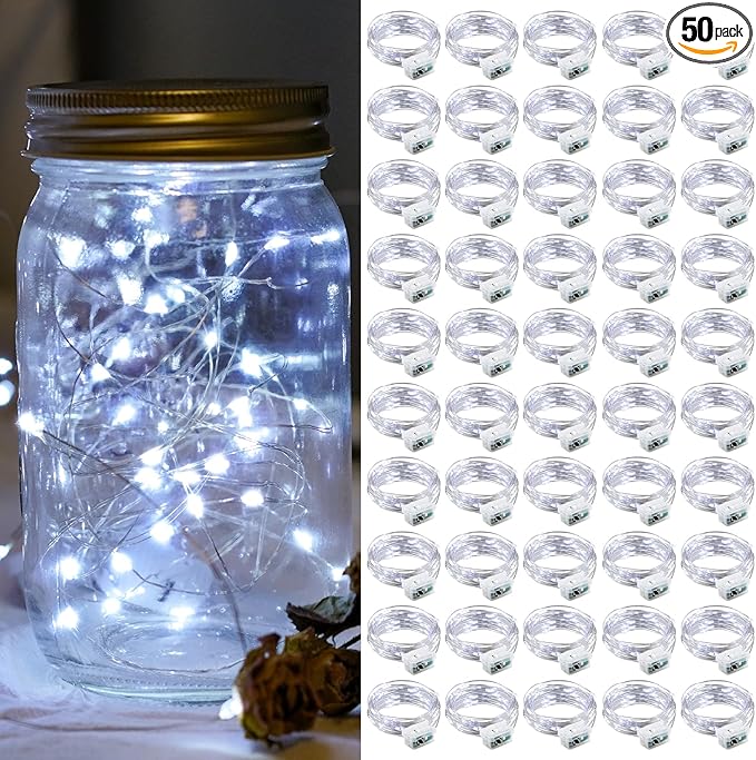 50 Pack White Fairy Lights 7Ft 20 LED Twinkle String Lights 3 Modes Battery by chzk