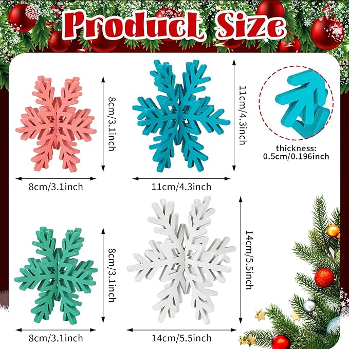 Bucherry 12 Pcs Wooden Snowflake Table Decor 3D Snowflake Tabletop Signs and - Image 2