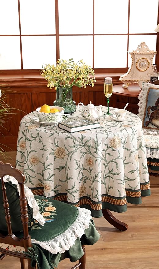 patdrea Designer Idyllic Linen Round Tablecloth, French Table Cloth - Image 9