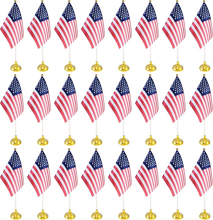 24 Pack USA US Desk Flags, Small Mini American Deluxe Table Flags Set by BCLin