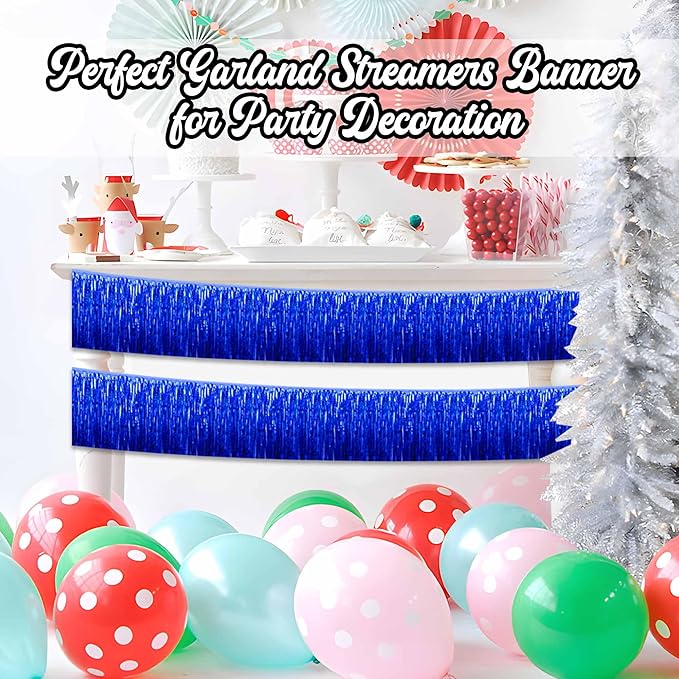6 Pack 10 Ft Blue Foil Fringe Garland Metallic Streamers Tinsel Banner Wall - Image 5