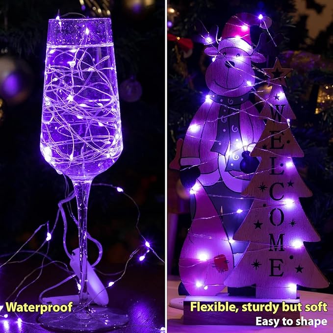 HXWEIYE 6 Pack Purple Fairy Lights Battery Operated, 7ft 20LED Mini Fairy - Image 3