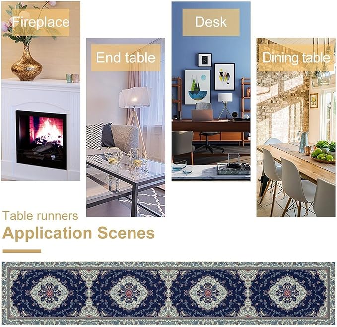 Elegant Palace Boho Blue Table Runner Vintage French Style Farmhouse Geometric - Image 6