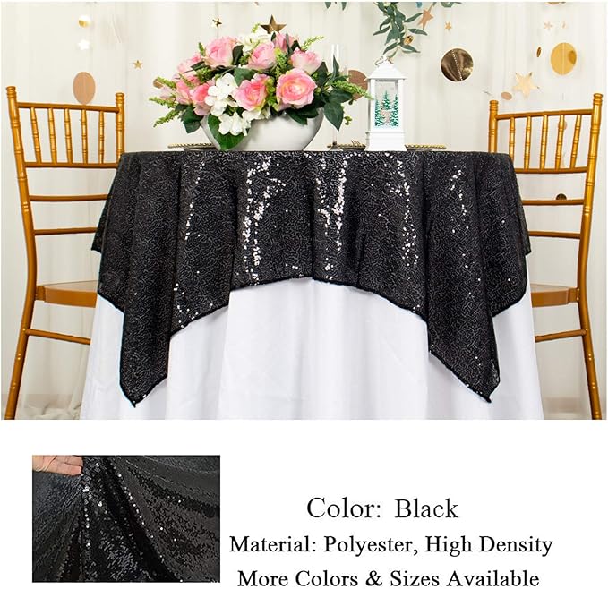 ShinyBeauty Sequin Tablecloth Square Black 54''x54'' - Image 4