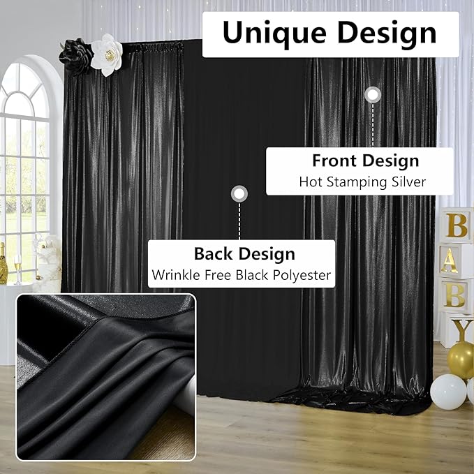 20x10 ft Wrinkle Free Black Sequin Backdrop Curtain - Image 5