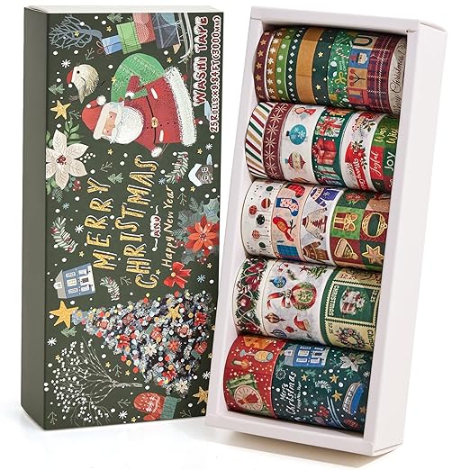 25 Rolls Christmas Gift Washi Tape Set, Festivals New Year Decorative Tapes by emmoolife