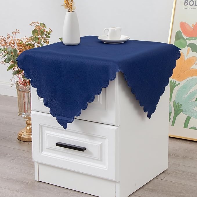 Small Square Navy Tablecloth 24 x 24 Inch Polyester Fabric Washable Table Cover by YZKITM