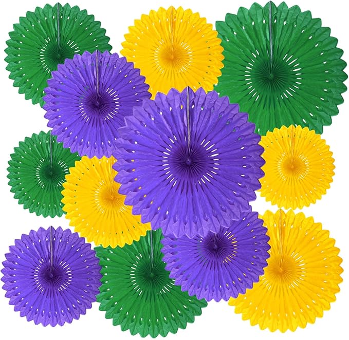 18 Pcs Mardi Gras Hanging Paper Fan, Hanging Honeycomb Round Paper Fans by Zankubom
