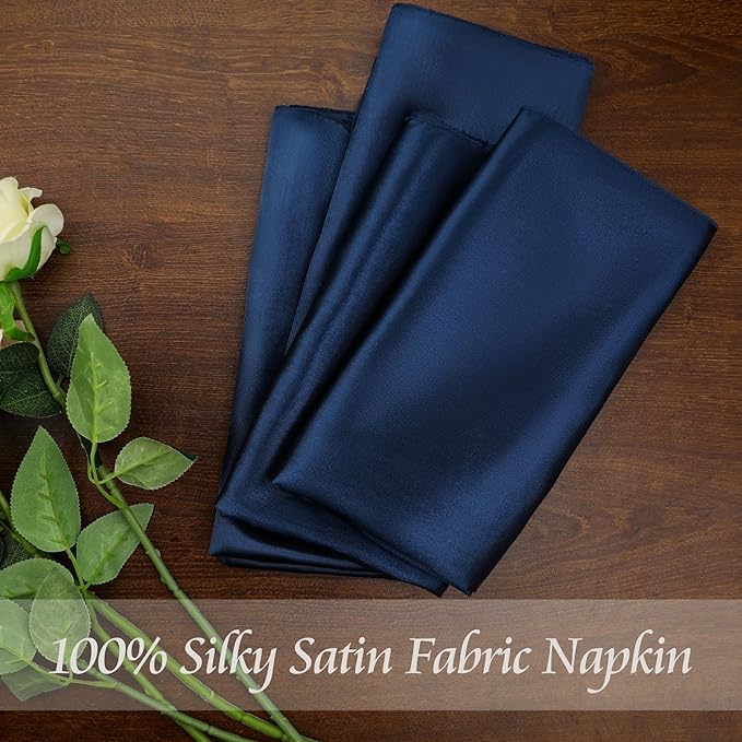 Manyshofu 60 Navy Blue Satin Napkins - Image 3