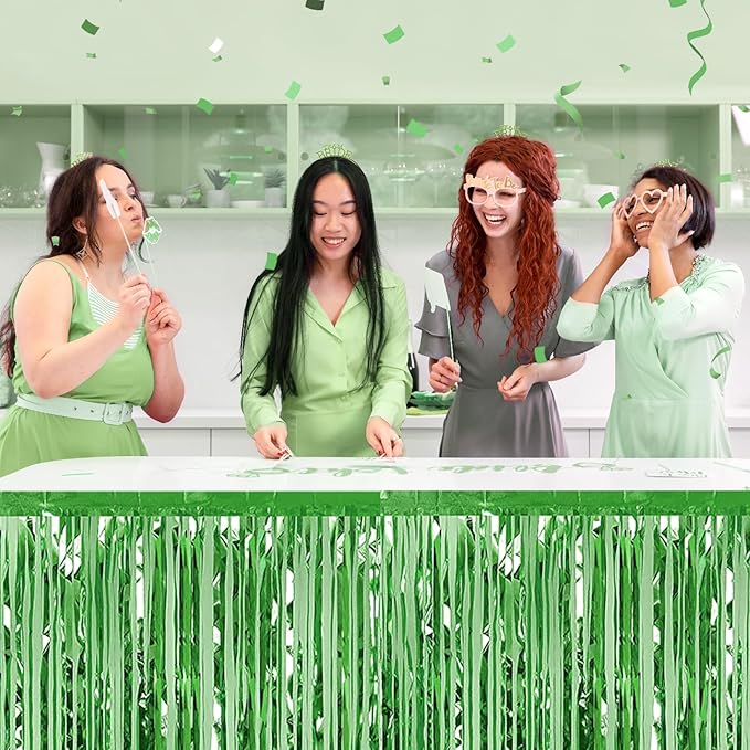 3 Pack 29 x108 Inch Light Green Foil Fringe Table Skirts Metallic Banner - Image 4