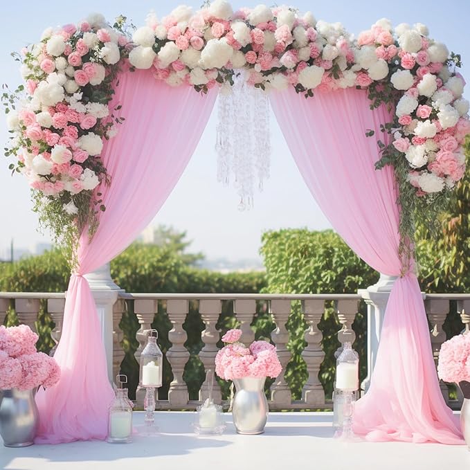 10x10 Pink Tulle Backdrop Curtains - Image 7