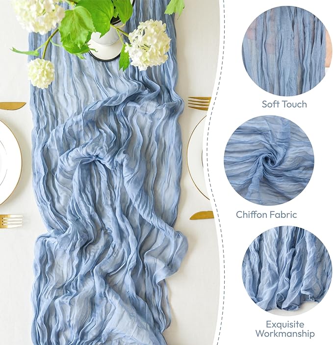 Sioloc 5 Pack Dusty Blue Cheesecloth Table Runner Fall Autumn Decor - Image 3