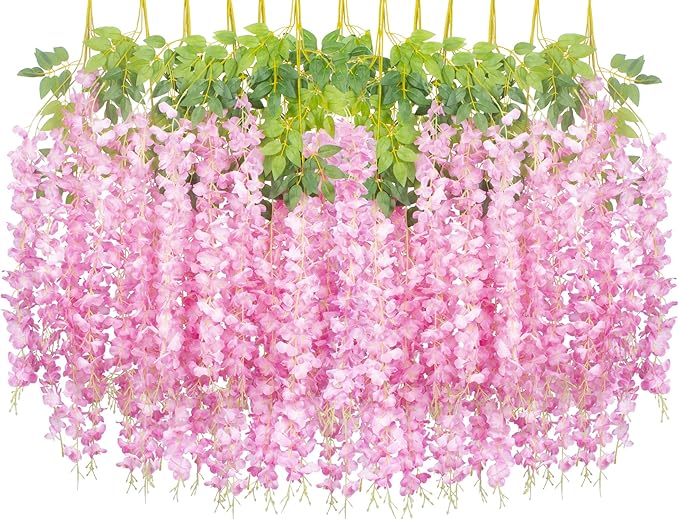 24 Pack Artificial Fake Wisteria Vine Ratta Hanging Garland Silk Flowers String by AITISOR