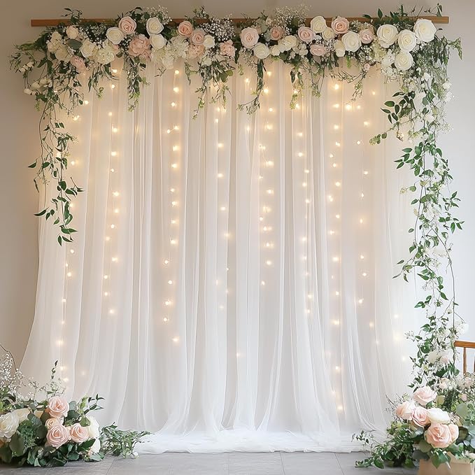 White Tulle Backdrop with Fairy Lights by HOLITS