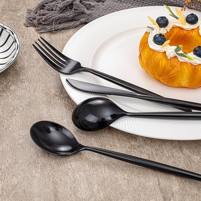 Rubtlamp 90Pcs Plastic Black Silverware, Plastic Utensils Heay Duty include 30 - Image 4