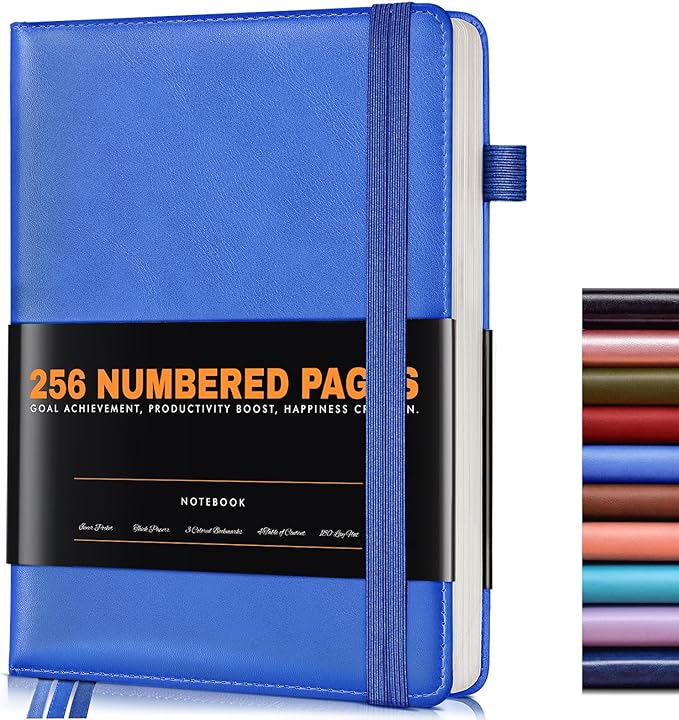 Lined Journal Notebook for Women Men, 256 Numbered Pages Hardcover Leather by Unknown