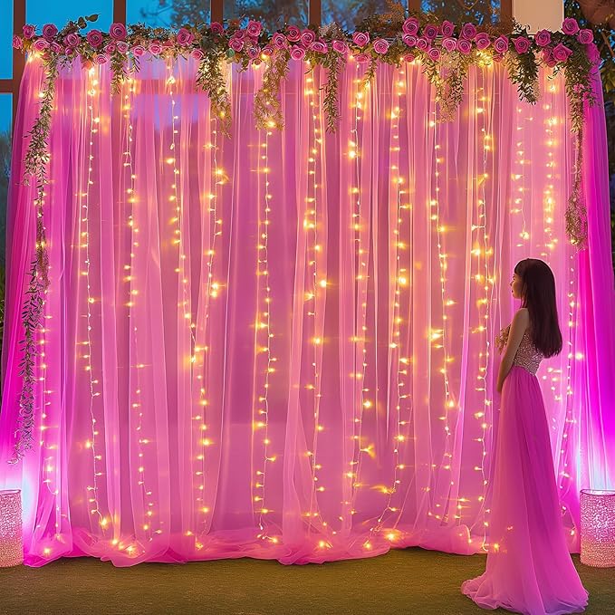 10×10ft Hot Pink Tulle Backdrop Curtain - Image 3
