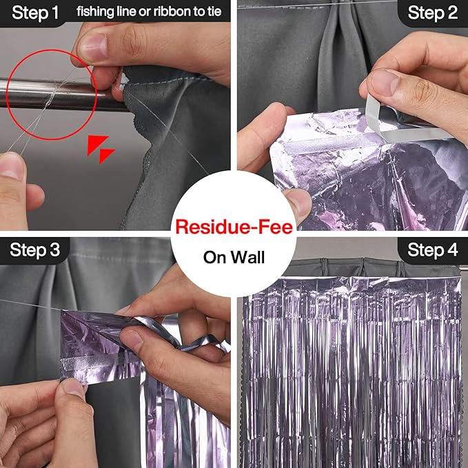 ParyWoo Light Purple Streamers 2pcs Tinsel Backdrop 8.2FT Metallic Lavender - Image 3