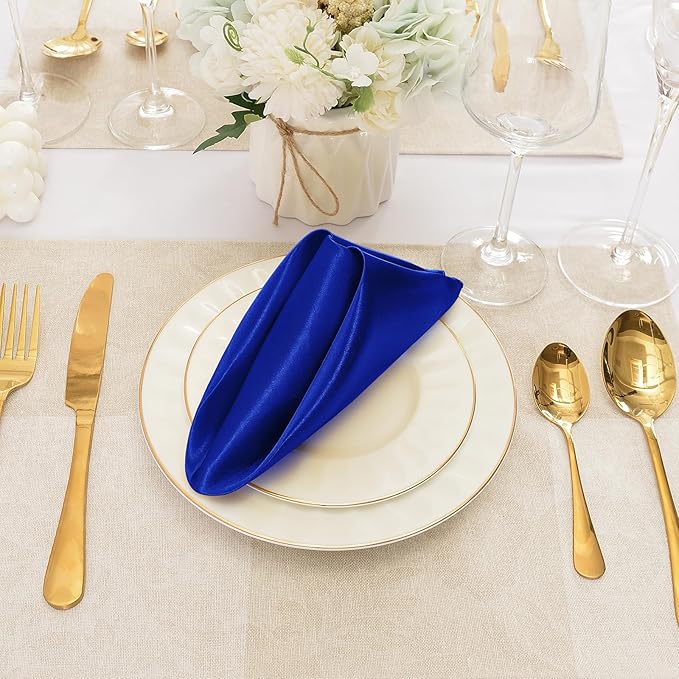 50 Pieces Royal Blue Satin Napkins, Silky Soft Smooth Washable Napkins - Image 4