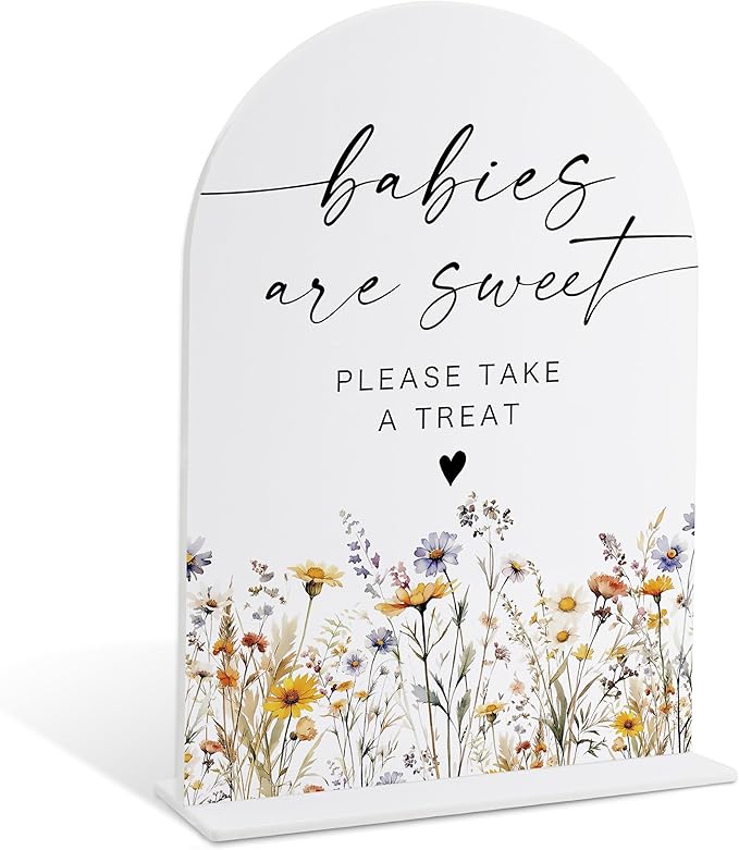 Acrylic Table Signs, Boho Floral Babies are Sweet Please Take a Treat Sign by Unknown