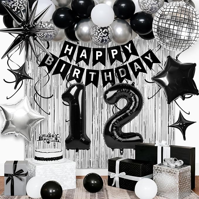 12th Birthday Decorations for Boys Girls, Fringe Curtains Kit by Birthdaypartyexpert