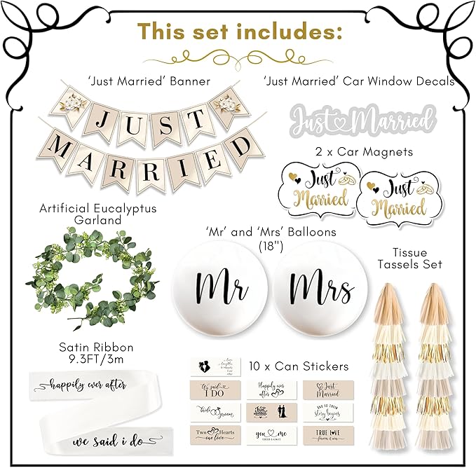 33 Pc Just Married Car Decorations – Wedding Reception & Ceremony Decor – - Image 2