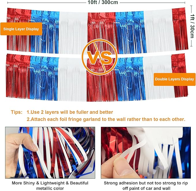 4 Pack 10 Feet Foil Fringe Garland Metallic Tinsel Streamers Banner Wall - Image 3