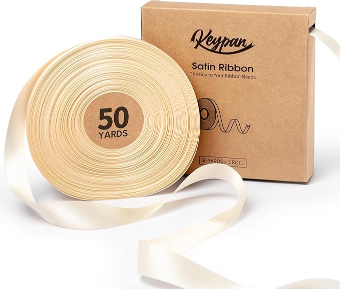 Ivory Satin Ribbon 7/8 Inch x 50 Yards Double-Faced Polyester Cream Ribbons by Keypan
