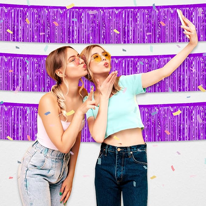3 Pack 10 Feet Purple Foil Fringe Garland Metallic Tinsel Streamers Banner Wall - Image 6