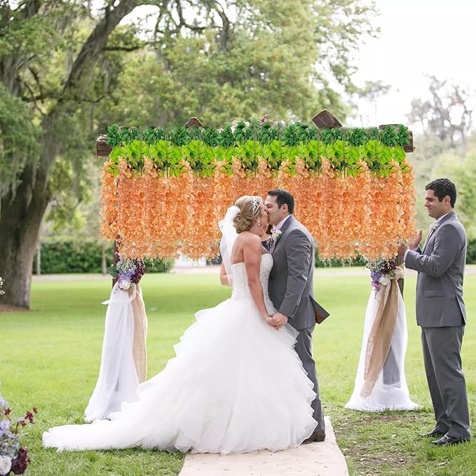 12 Pack Orange Wisteria Hanging Flowers Garland - Image 6