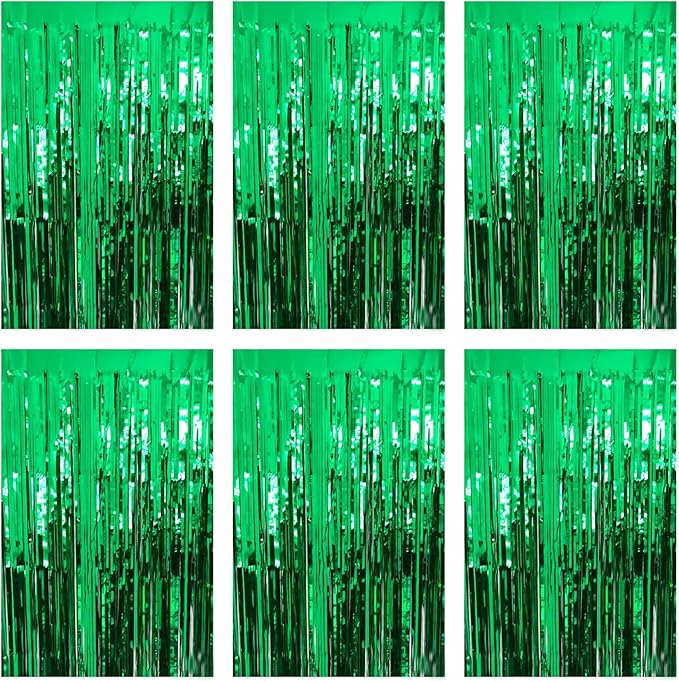 Green Foil Fringe Curtain 3.3×8.3FT 6 Packs, Metallic Tinsel Curtains Party by Acuteye