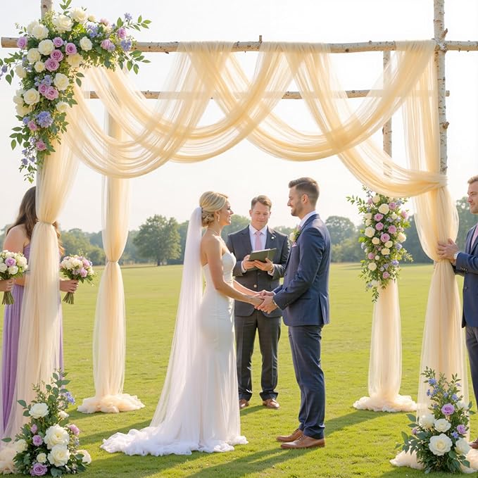 Wedding Arch Draping Fabric Backdrop 2 Panel 60" x 26Ft Champagne Drapes - Image 2