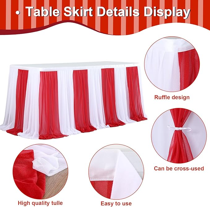 Reb and White Striped Table Skirt - Image 6