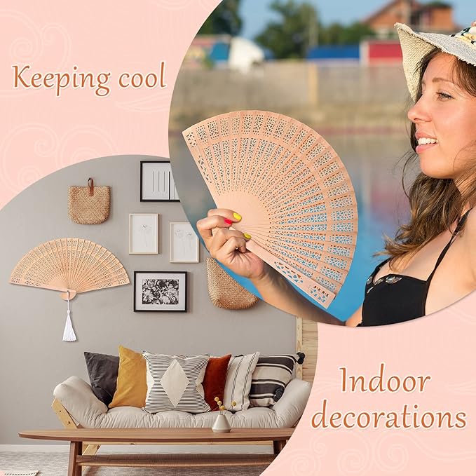 Qunclay 60Pcs Wooden Hand Fans Folding Wedding Fans - Image 4