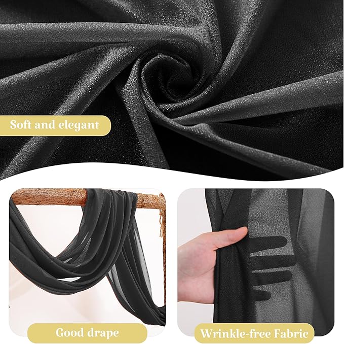 1 Panels Wedding Arch Draping Fabric Black Sheer Backdrop Curtain Arch Drape - Image 3