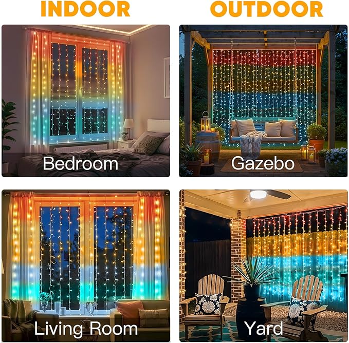 suddus Curtain Lights, 300 Led 9.8 * 9.8ft Sunset Curtain Fairy Lights - Image 2