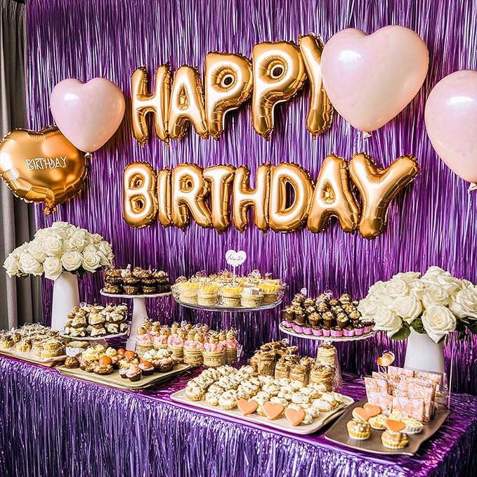 PartyWoo Purple Streamers Foil Fringe Curtain 3pcs 8.2ft Metallic Tinsel - Image 3